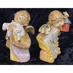 Fontanini 141 &143 Angels Nativity Figurines Italy Shepherd Lantern 4” Vtg 1988